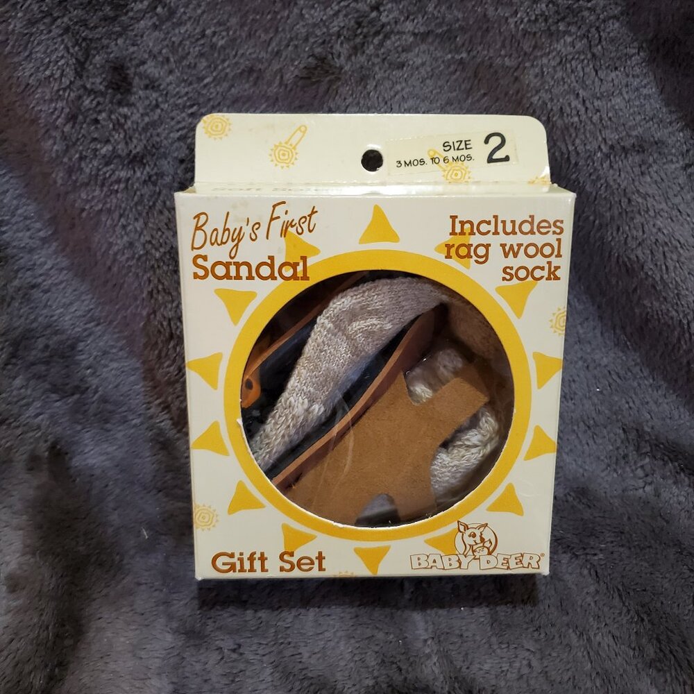 Baby Deer Babys First Sandals with Rag Wool Sock 3 Months-6 Months